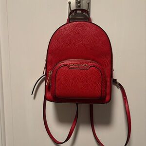 Michael Kors Red Leather Backpack Compact Design